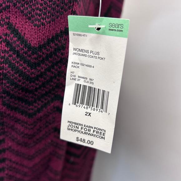 Simply Emma Women’s Jacquard Open Front Longline Cardigan, Burgundy, size 2X - Picture 8 of 10